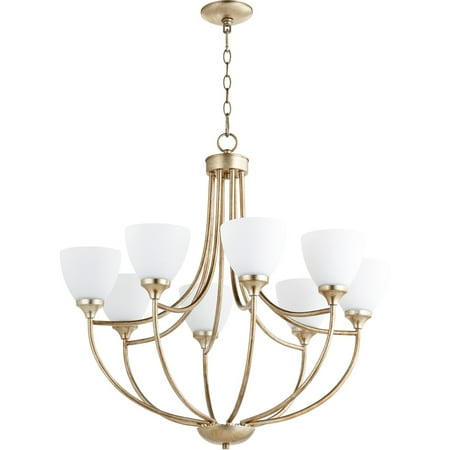 

Chandeliers 8 Light With Aged Silver Leaf Finish Satin Opal Glass Medium Base Bulbs 30 inch 480 Watts