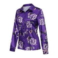 thumbnail image 4 of MORTTIC Women's Satin Finish Lapel Long Sleeve Shirt, Elegant Tucked Design Blouse for Office Wear Purple，M, 4 of 10