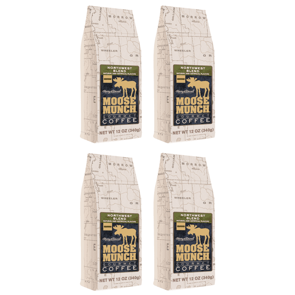 (4 Pack) Harry & David Moose Munch Northwest Blend Ground Coffee, Medium Roast, 12 Oz