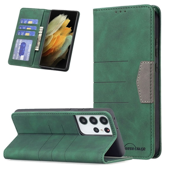Allytech Case for Galaxy S22 Ultra Cover for Samsung Galaxy S22 Ultra 5G, Flip PU Leather Wallet Magnetic Closure Card Slots Holder Full Protection Foldable Stand Case for Galaxy S22 Ultra[6.8"],Green