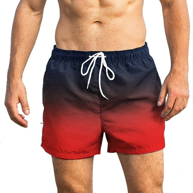 yievot Mens Swim Board Shorts Retro Washed Quick Dry Lightweight Beach Shorts Gradient Drawstring Swim Trunks