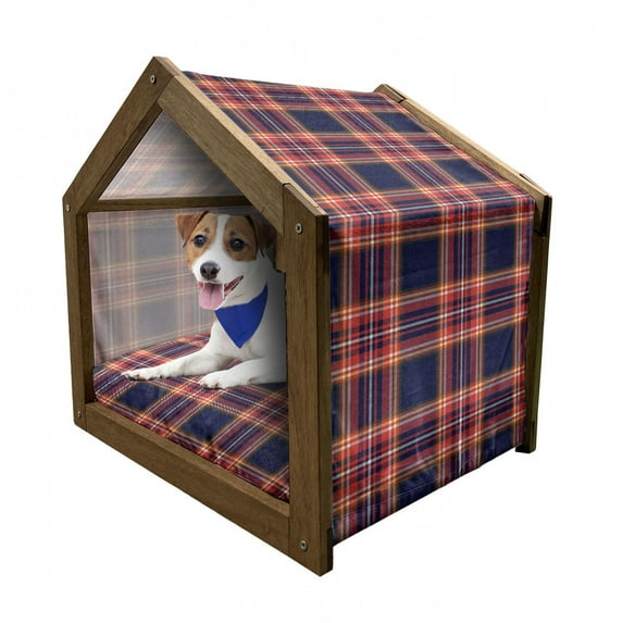 Plaid Pet House, Traditional Pattern from Scotland Vivid and Geometric Cultural Design Abstract Look, Outdoor & Indoor Portable Dog Kennel with Pillow and Cover, 5 Sizes, Multicolor, by Ambesonne
