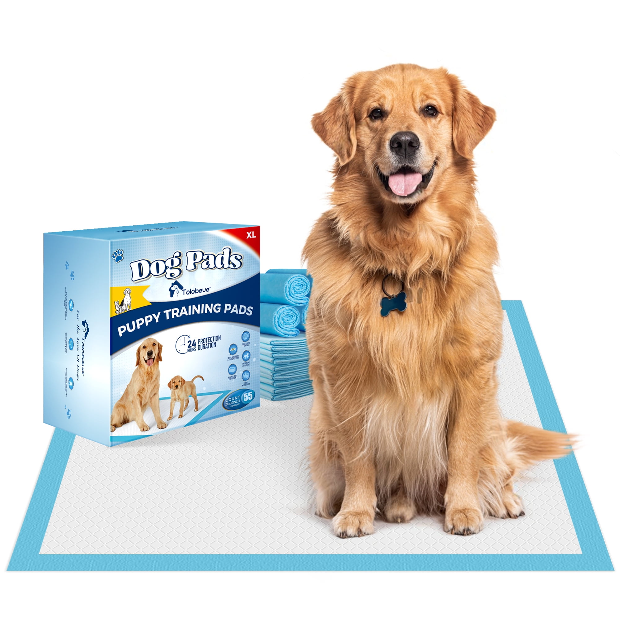 Tolobeve Puppy Dog Absorbent Training Pads, XL, 26 in x 30 in, 55 Count Disposable Pee Pad