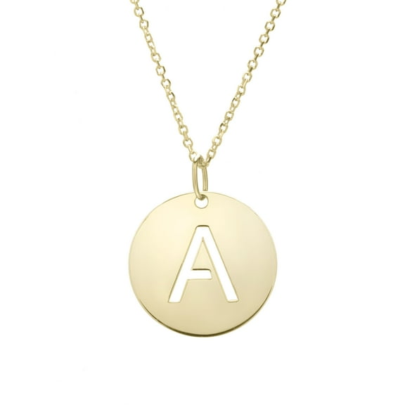 14k Yellow Gold Initial Letter A Round Pendant Necklace, 18"