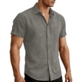 thumbnail image 2 of LEKWK Linen Tops for Men Collared Button Down Shirts Lightweight Short Sleeve Rolled Cuff Slim Fit Casual Tees Athletic Work Office Daily Outfits Gray XXL, 2 of 7