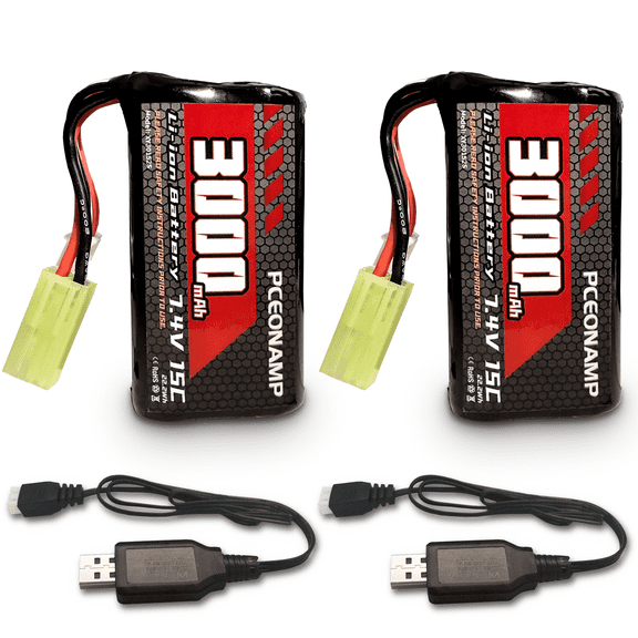 3000mAh 7.4 V Li-ion Battery 2S with mini Tamiya Plug Rechargeable High Capacity RC Battery with 2 USB Charger Fit for RC Boats RC Toys