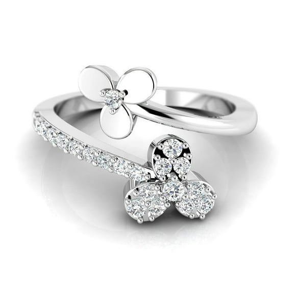 TimeLe$$ Classics Jewelry For Her - Natural Diamond Clover Fashion Ring in 14K White Gold - For Valentine's Day (Ring Size 4.5)