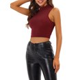 thumbnail image 4 of MODA NOVA Juniors Mock Neck Sleeveless Keyhole Back Glittery Cropped Tank Top, 4 of 5