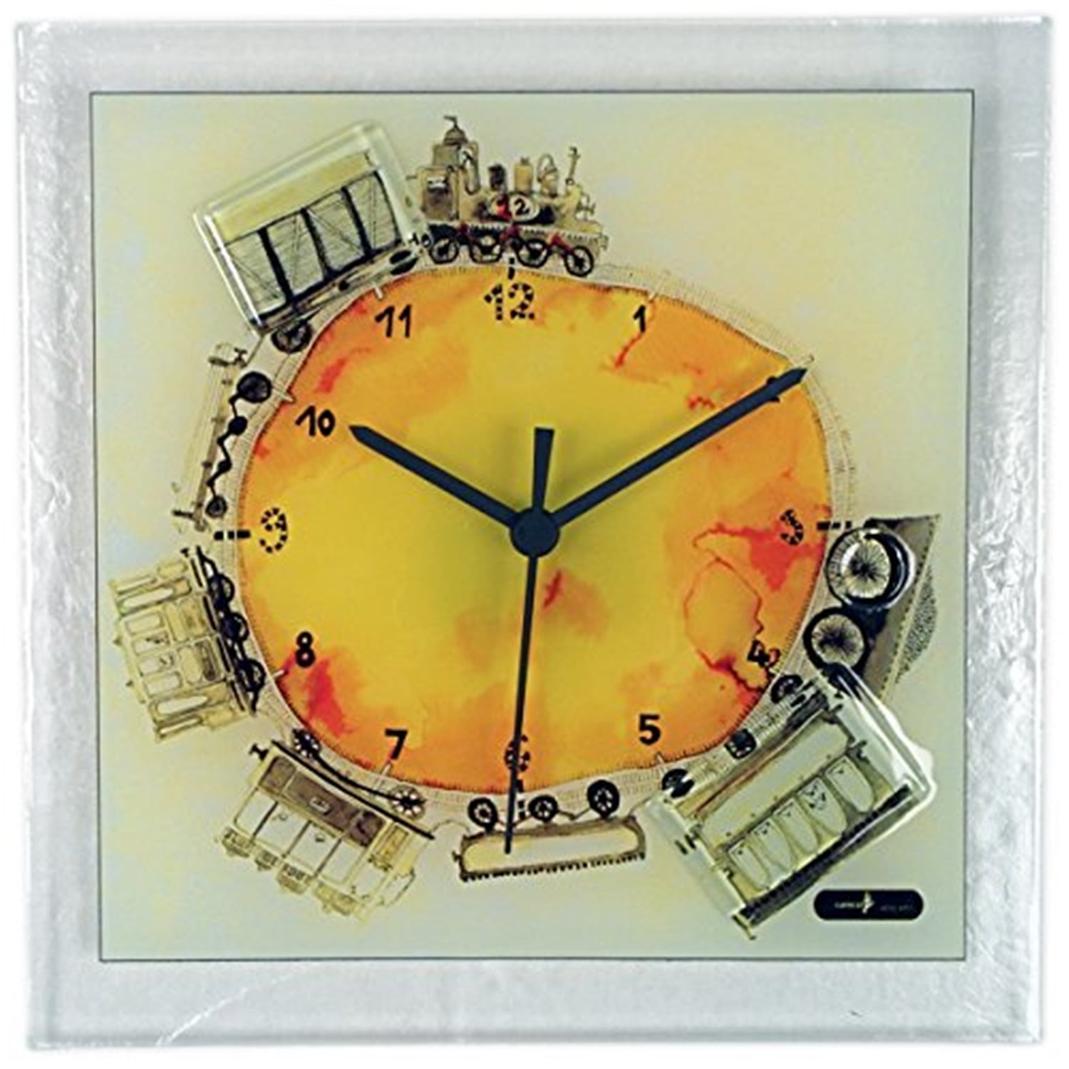 River City Clocks Square Glass Art Clock with Train