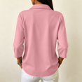 thumbnail image 4 of 3/4 Sleeve Solid Polo Shirts for Women Button Collar Lightweight Dressy Golf Blouses Watermelon Red 3XL, 4 of 9