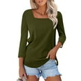 thumbnail image 2 of ESIGTZO Women's Casual Loose T-Shirt Solid Color Square Neck Three Quarter Sleeve Top T Shirt Pullover Blouse Tops, 2 of 5