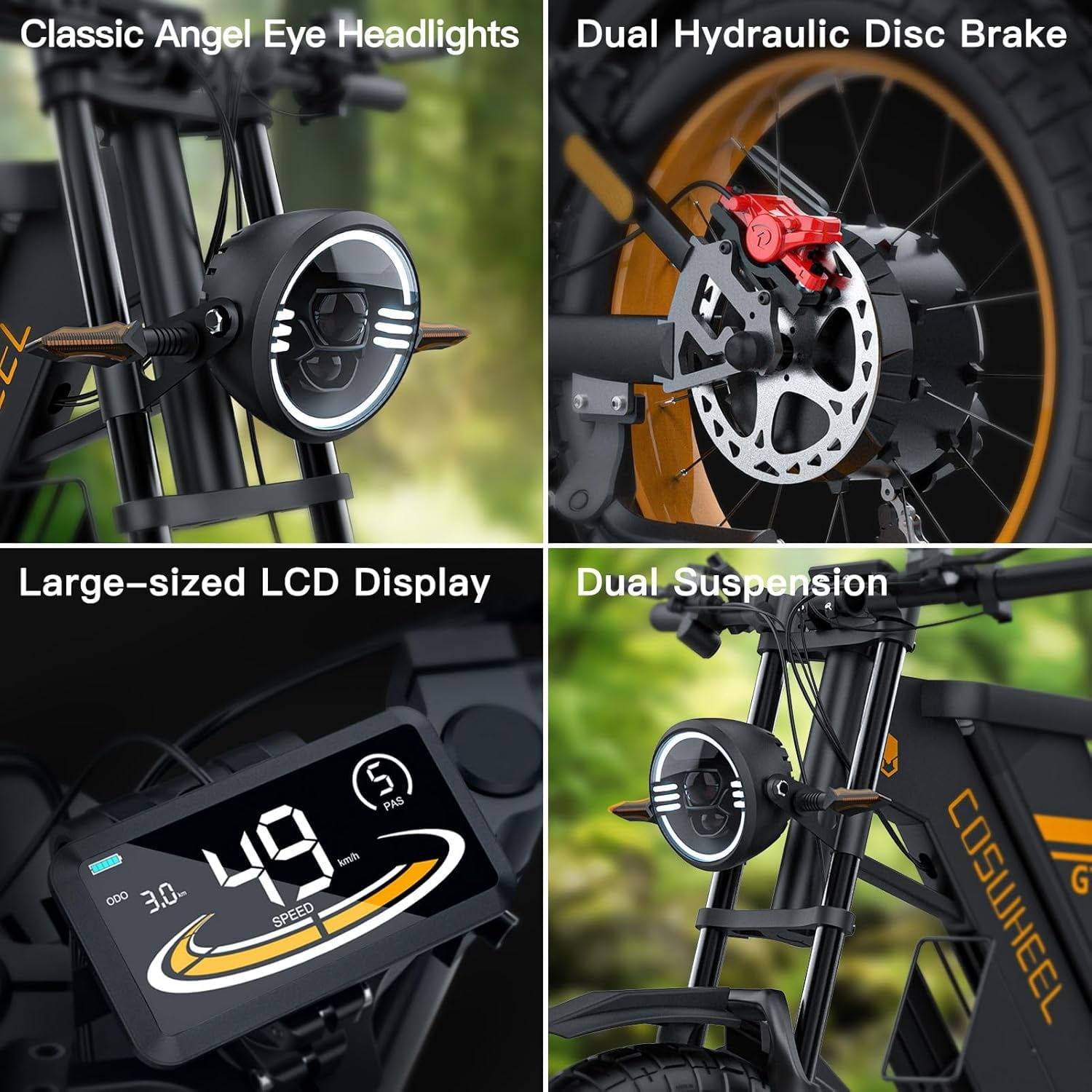 COSWHEEL GT20 1500W(Peak) Electric Bike for Adults, 48V Removable Battery Max Range 28MPH & 87 Miles Electric Motorcycle,All Terrain Fat Tires Electric Dirt Bike UL2849