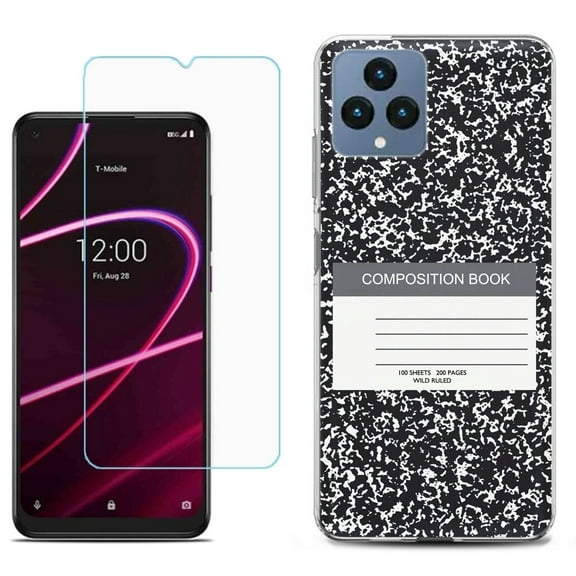 Slim-Fit Gel TPU Fashion Phone Case for T-Mobile Revvl 6 5G, with Tempered Glass Screen Protector, by OneToughShield ® - Composition Book