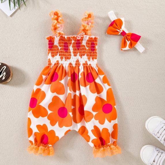 Gibobby Girls Outfits Set Cute Bow Sleeveless Tops With Casual Striped Wide Leg Pants Slacks Trousers Toddler Summer Clothes Playwear Lovely Cartoon Clothing(18-24 Months,Orange)