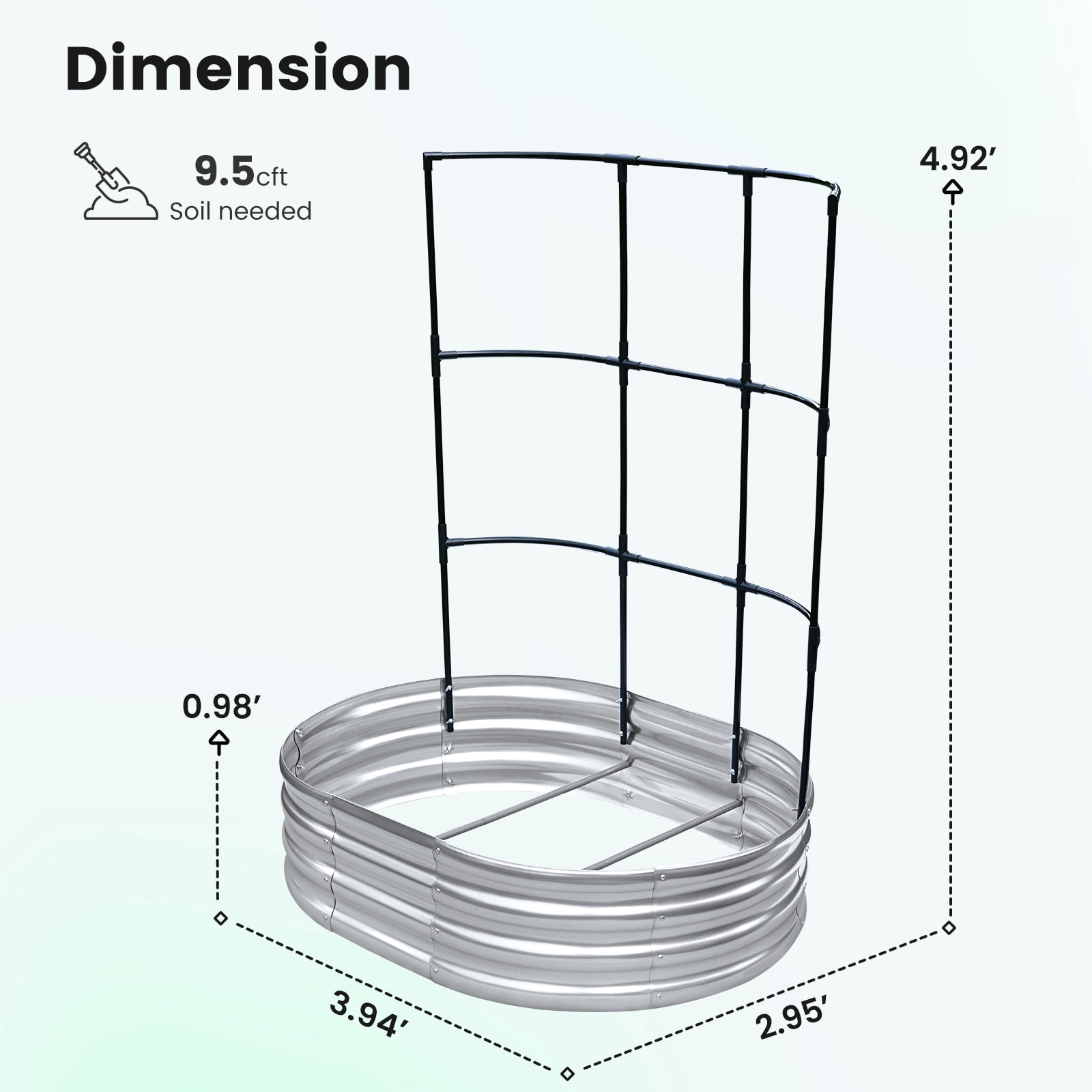 KING BIRD 4x3x1 ft Raised Garden Bed with Wall Trellis Galvanized Steel Metal Planter Garden Box for Outdoor Gardening Vegetables Flowers Silver
