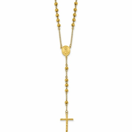 Stainless Steel Polished Yellow Ip-Plated Beaded Rosary 30 Inch Necklace (30 X 23.4) Made In China -Jewelry By Sweet Pea