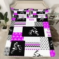 thumbnail image 2 of Manfei Teens Dirt Bike Queen Sheet Sets, Motorcycle Extreme Sport Flat Sheet, Purple Patchwork Buffalo Queen Fitted Sheet, Super Cozy Room Decor, 4-Piece, 2 of 7