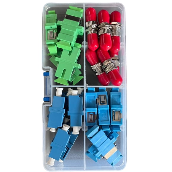 Fibershack - Kit de acoplador de fibra óptica - El kit de conector de fibra óptica incluye 26 acopladores de fibra óptica - para cables ST LC SC/APC SC - Incluye estuche de plástico duro de primera ca
