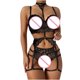 thumbnail image 4 of Conjunto de lencería con bordado de encaje con tiras y bralette de color sólido sexy para mujer Fridja nalpqowj10377, 4 of 6