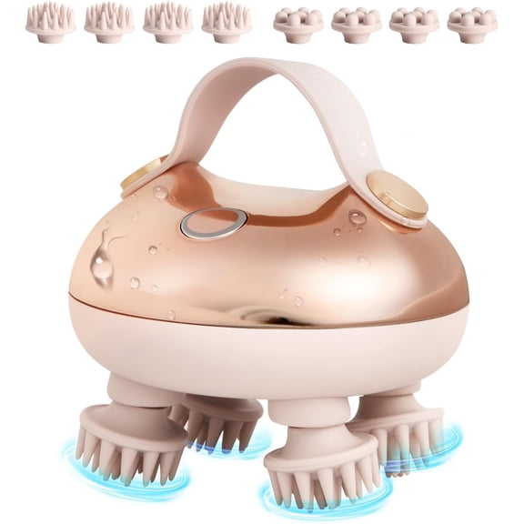 USB Rechargeable Electric Scalp Massager with 8 Removable Silicone Massage Claws, Portable Handheld Head Massager for Stress Relief, Multi-use Cat Massage Tool for Body & Scalp (Pink)