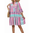 thumbnail image 3 of Women'S 3/4 Long Sleeve Dresses Casual V Neck Print Button Flowy Boho Mini Beach Dress As Shown S, 3 of 10