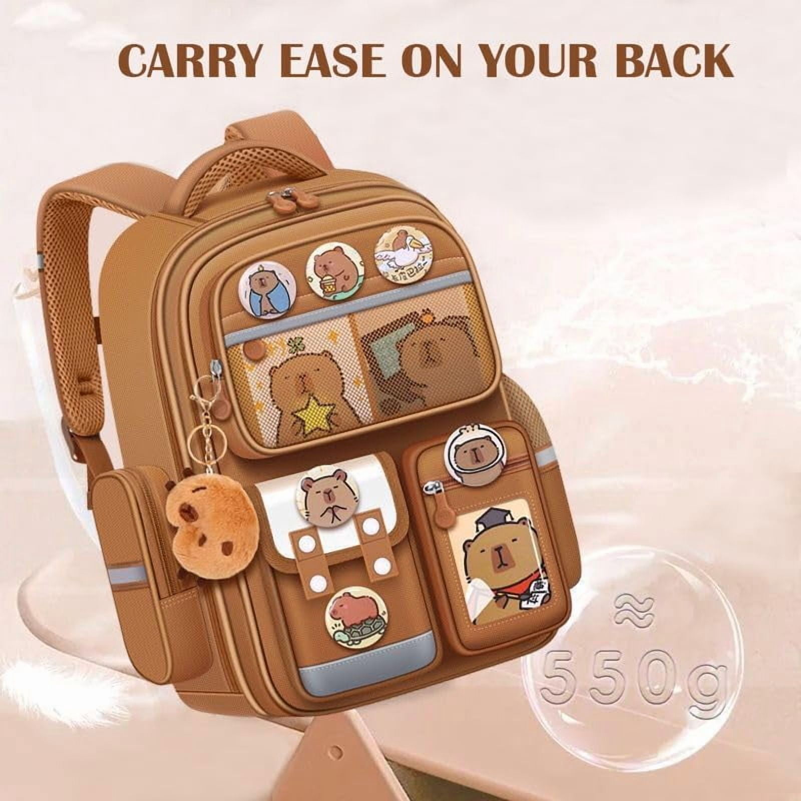 Cute Capybara Backpack with Chic Case and More Pins Ita Bag Cartoon Laptop Travel Utility Funny Going Out Casual Bag(Khaki)