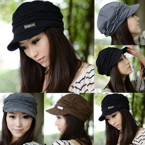 rygai Womens Hat Women Pleated Peaked Cap Hat Casual Knitted Outdoor Sports Travel Sunhat Coffee