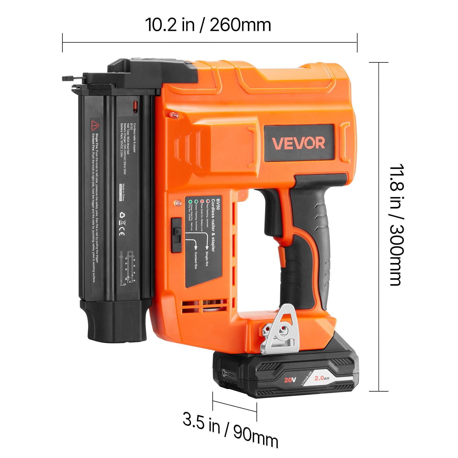 VEVOR Cordless Brad Nailer, 18 Gauge, 20V Battery Powered Nail Gun, with 500 pcs Nails, 2.0 Ah Li-ion Battery and Charger, Adjustable Nailing Depth, for Home Improvement, Woodworking, DIY Project