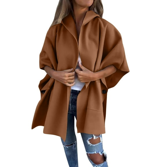 Niaviben Wool Pea Coats for Women Lapel Coat Long Winter Coats Fall Coats for Women's Jackets Women Jacket Woman Winter Coat Brown L