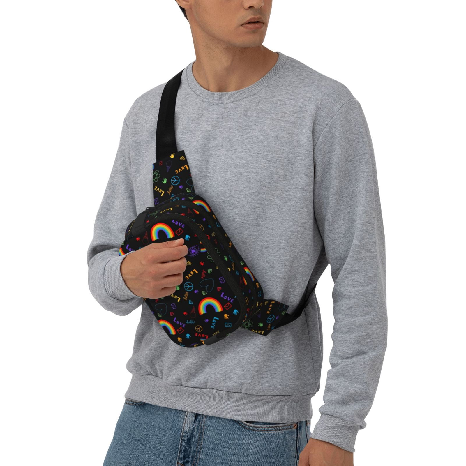 Fuzoiu Cartoon Pride Lgbt Print Unisex Square Double Layer Waist Bag,Crossbody Fanny Pack Travel Workout Accessory