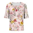 thumbnail image 5 of MaFYtyTPR Womens Summer Casual Printed Tops Women's Fashion Summer Printed Short Sleeve Square Neck Loose Blouses ZA-Pink L, 5 of 5