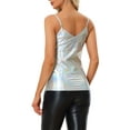 thumbnail image 3 of INSPIRE CHIC Women's Metallic Camisole Spaghetti Straps Backless Tank Tops XS Holographic Silver, 3 of 6