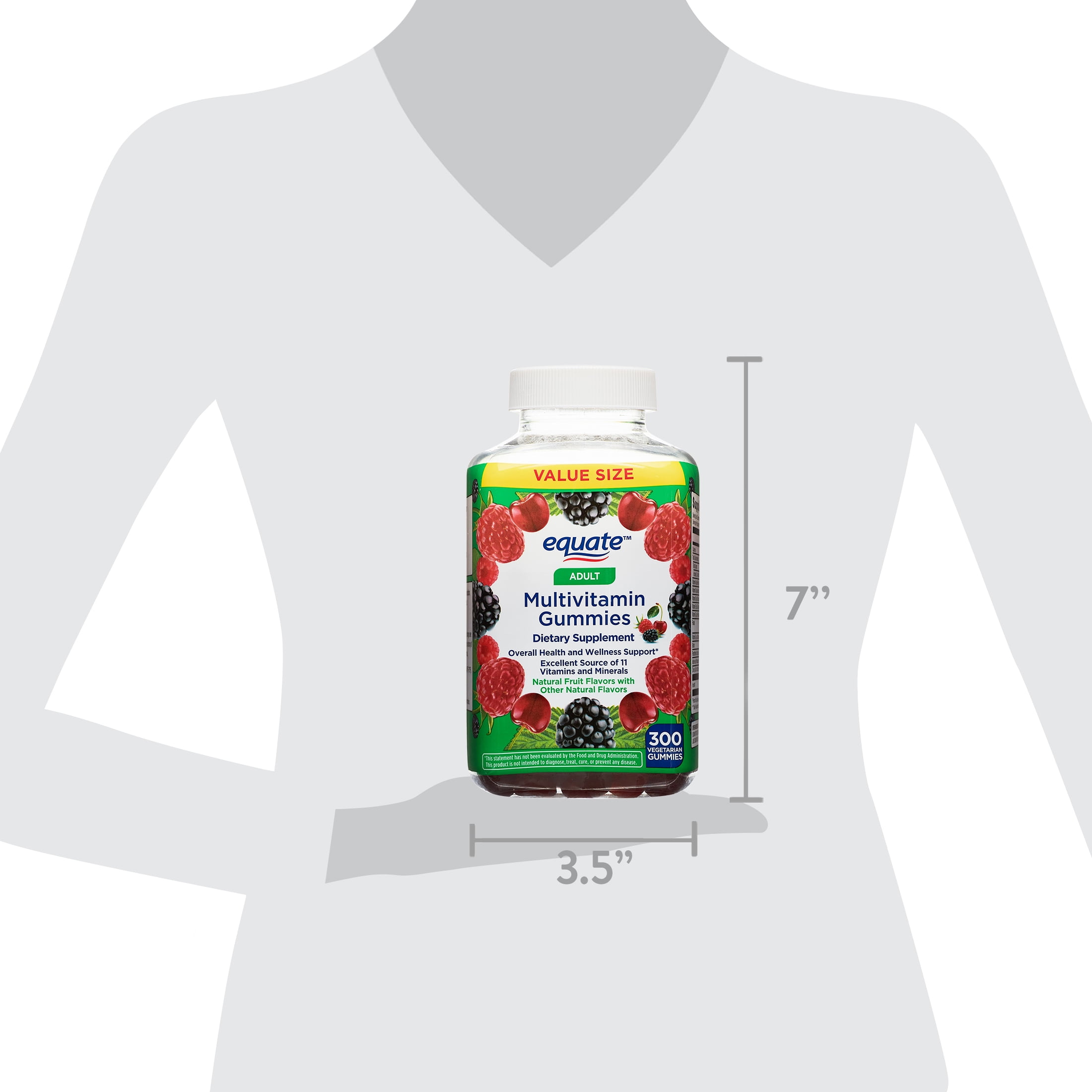 Equate Adult Multivitamin Gummies Dietary Supplement, Overall Health and Wellness Support, Natural Fruit Flavors, 300ct