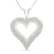.925 Sterling Silver 1 Cttw Diamond Heart 18" Pendant Necklace (I-J Color, I2-I3 Clarity)