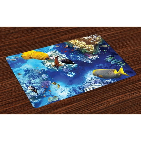 Ocean Place Mats Set of 4 by , Wild Underwater Sea Animal Aqua World ...