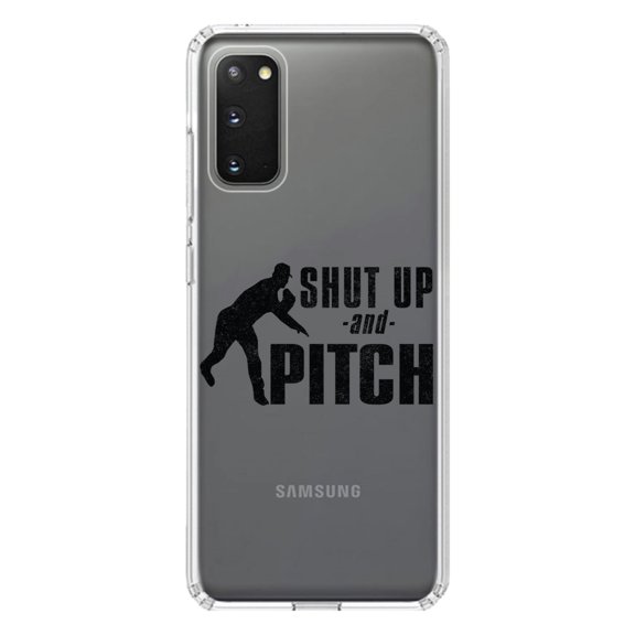 DistinctInk Clear Shockproof Hybrid Case for Galaxy S20 PLUS / 5G (6.7" Screen) - TPU Bumper Acrylic Back Tempered Glass Screen Protector - Shut Up & Pitch Baseball