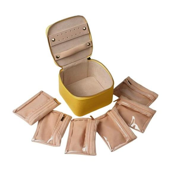 lanema Portable Leather Jewelry Chest with Clear Zippered Pocket Accessories Organiser Box Fashionable Accessories Storage Case