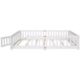 thumbnail image 4 of Queen Size Floor Bed, Wood Daybed Bed with Fence Guardrails and Door for Kids Teens Boys and Girls, Modern Montessori Bed Playhouse Platform Bed Frame for Bedroom Dorm, Solid Slats Support, White, 4 of 7