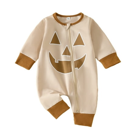 

Sedceaty Baby Halloween Jumpsuit Long Sleeve Round Neck Pumpkin Face Print Romper Newborn Outfit