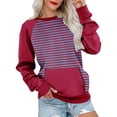 thumbnail image 2 of Wyzesi Chandails en Molleton d'Automne pour Femmes Mode Décontractée Rayée Couleur Unie avec Poche Col Rond Manches Longues Sweat à Capuche Chandails en Molleton en Tricot pour Femmes Chandails en Molleton Tendance pour Femmes, 2 of 5