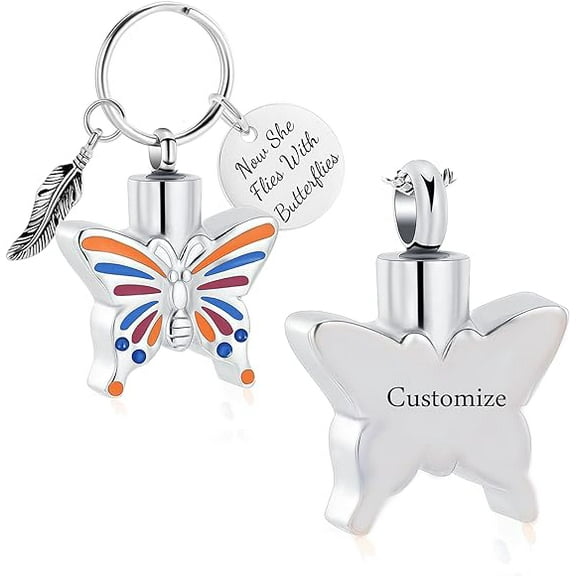 Cremation Jewelry Butterfly Urn Keychain for Ashes for Women-Now She Flies with Butterfly Urn Keyring