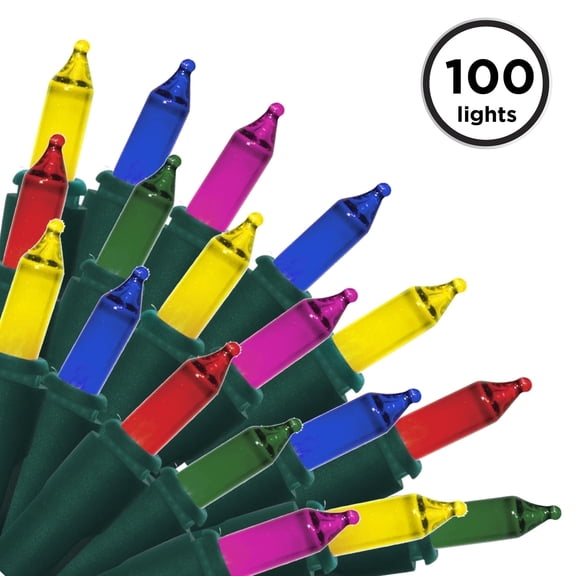 Brite Star 100 Count Mini String Christmas Lights, Multi - 22 feet Indoor/Outdoor Christmas Tree Lights with Green Wire