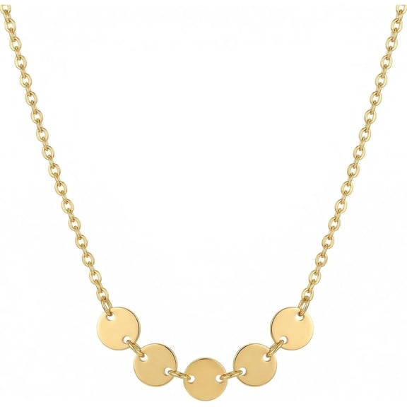 Zephyriana 18K Gold Plated Chain Necklace for Women Stainless Steel Small Round Discs Choker Minimalist Layering Delicate Jewelry