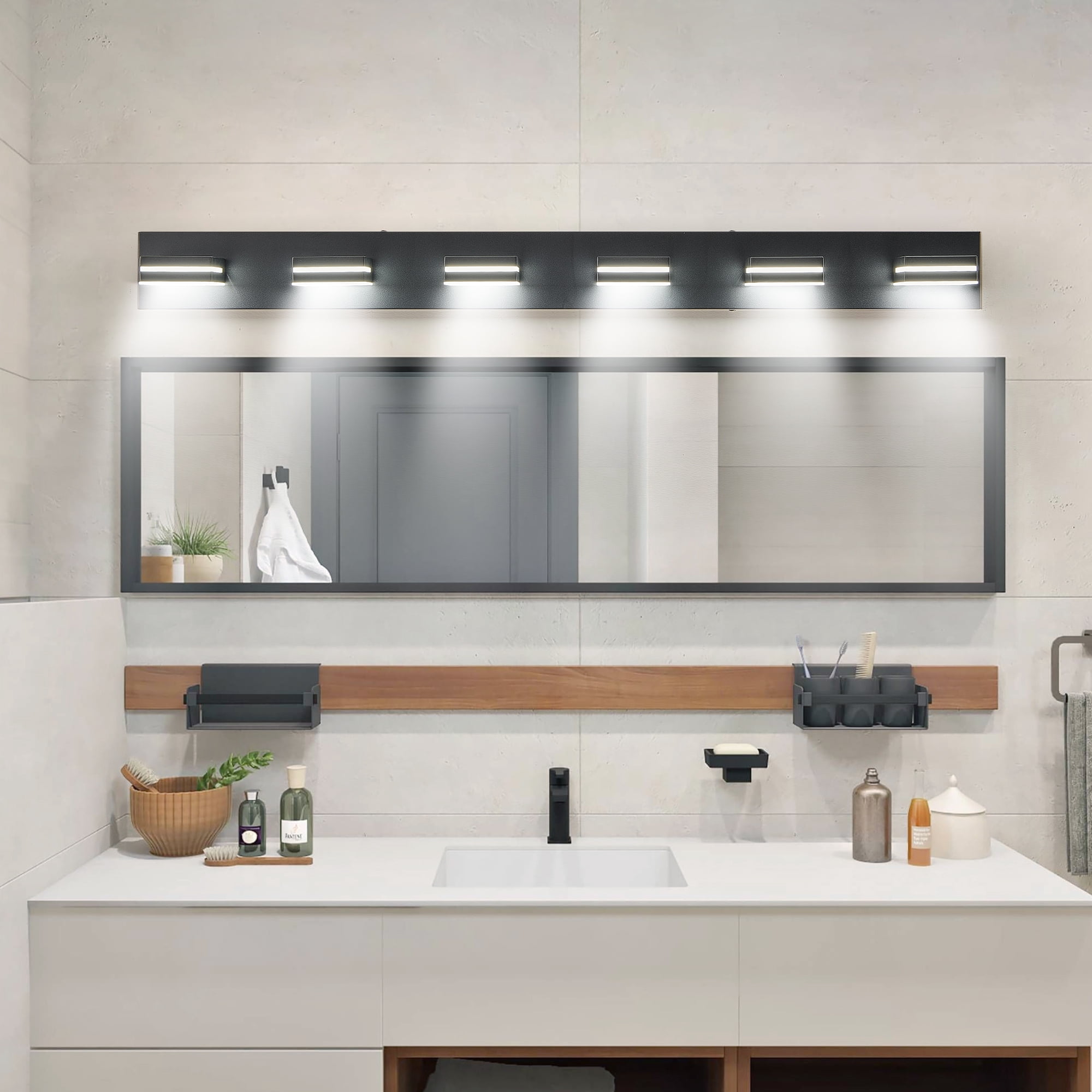 Miniyam 6-Lights LED Vanity Light, Modern Wall Sconce for Bathroom Over Vanity Mirror, Dimmable Light Fixture, Black