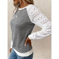 thumbnail image 5 of Women'S Solid Color Lace Trim Long Sleeve T-Shirt Round Neck See Through Casual Elegant Top Black & White XL, 5 of 7