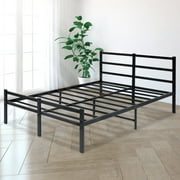 KingSo Queen Bed Frame with Headboard No Box Spring Needed Black 14 Inch Metal Platform Bed Frame with Storage Heavy Duty Steel Slat Bed Frame Queen Size