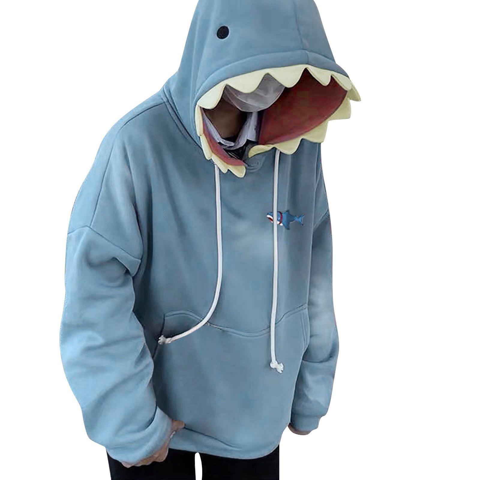 WNG Women Cute Shark Hoodie Long Sleeve Blue Kawaii Shark Shape