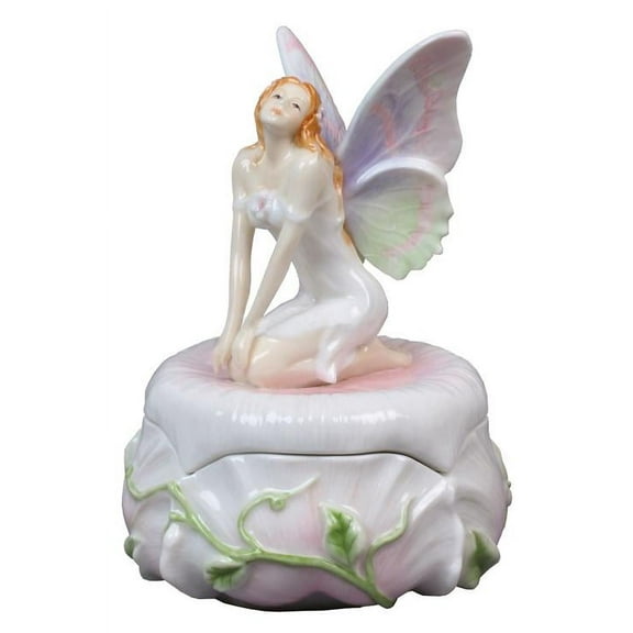 Fairy Kneeling On Pink Trinket Box - Myth & Legend.