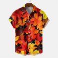thumbnail image 3 of Camisas Negras Para Hombre Camisa de manga corta con solapa de moda de verano para hombre, Top con estampado de botones y hojas de arce (Orange, M), 3 of 4