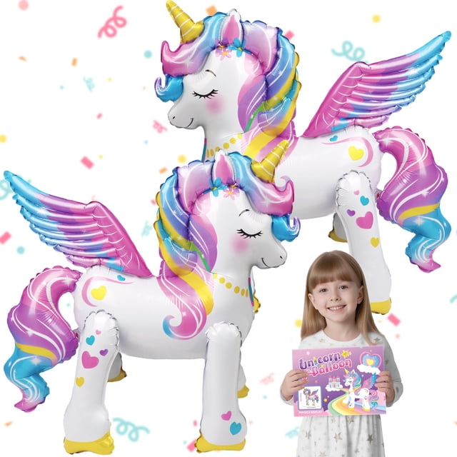 Gretion 2 globos de unicornio de aluminio, 66 cm, autoportantes